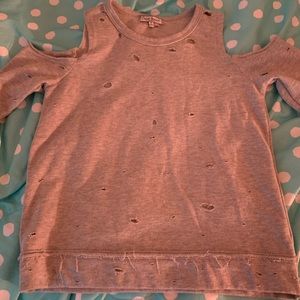 Ripped gray off the shoulder sweatshirt
